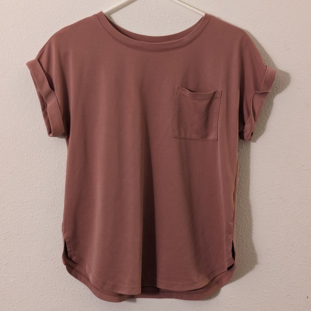 A New Day Pale Rose Pink Top, Small, Short Rolled Sleeve, Casual Wear, Soft